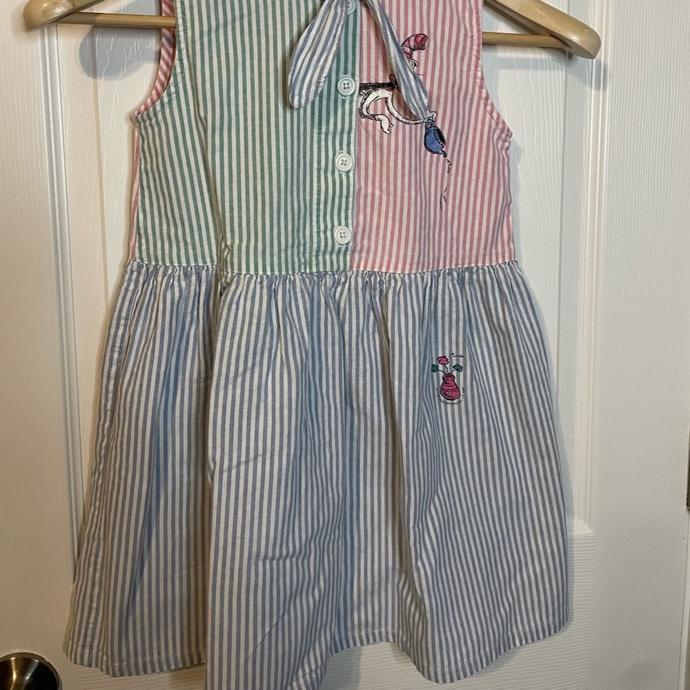 VTG 1994 Dr Seuss Cat in the Hat striped toddler dress sz L - Picture 7 of 8
